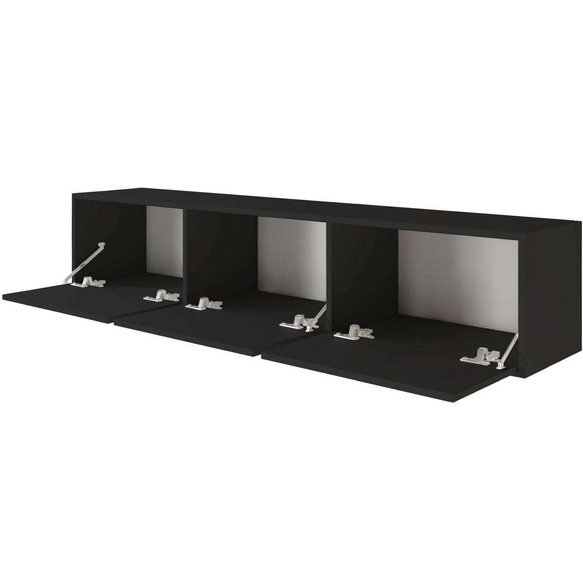 TV-LOWBOARD hängend, 3 Klappen, Schwarz, 150 cm - Schwarz, Holzwerkstoff (150.1/30/30cm) - Selsey