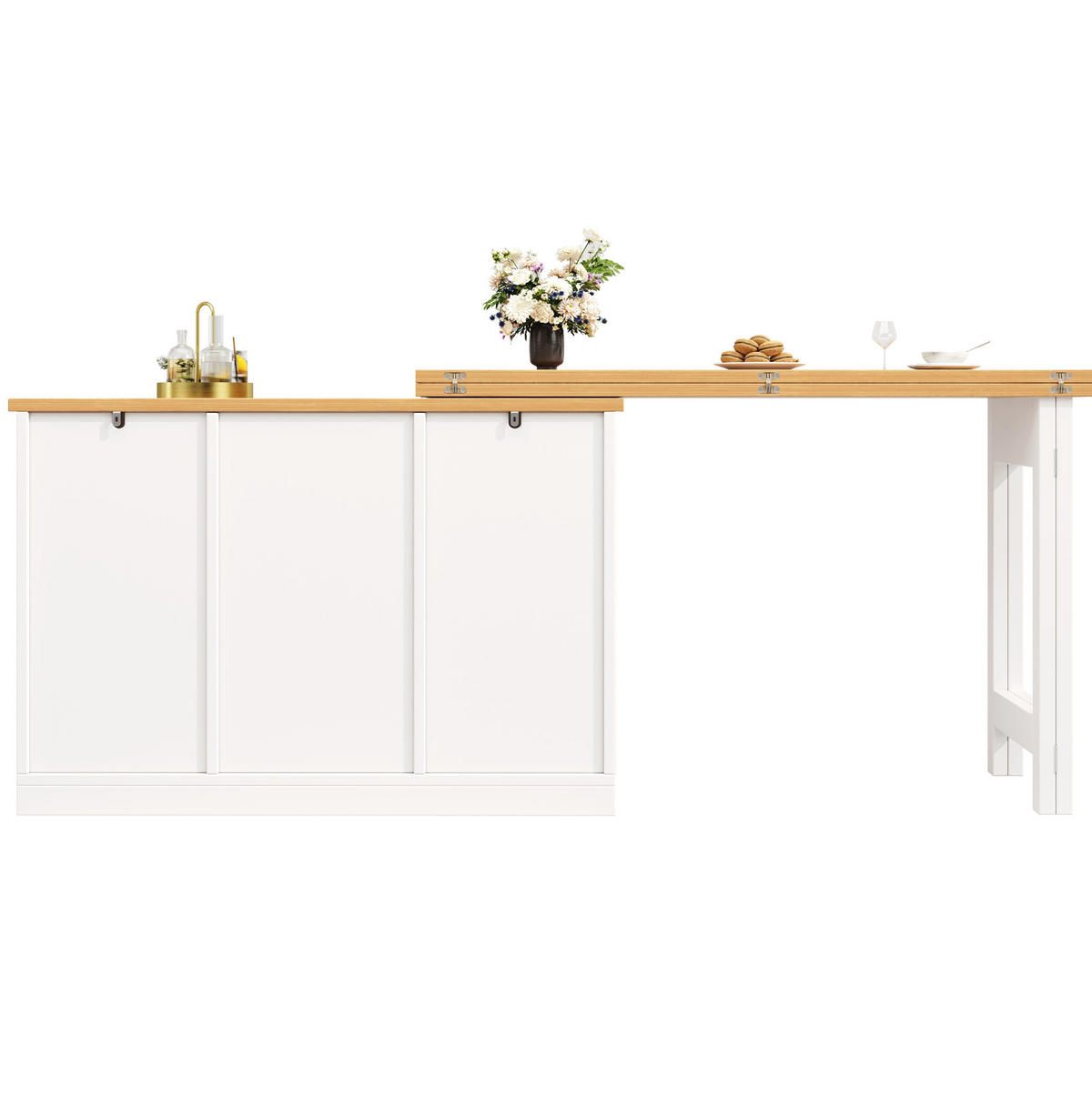 BAROVÝ stůl 120-180/40/76 cm výsuvný, otočný o 360° s úložným prostorem, MDF, Přírodní/Bílá - přírodní, kompozitní dřevo (40/180/76cm) - Redom