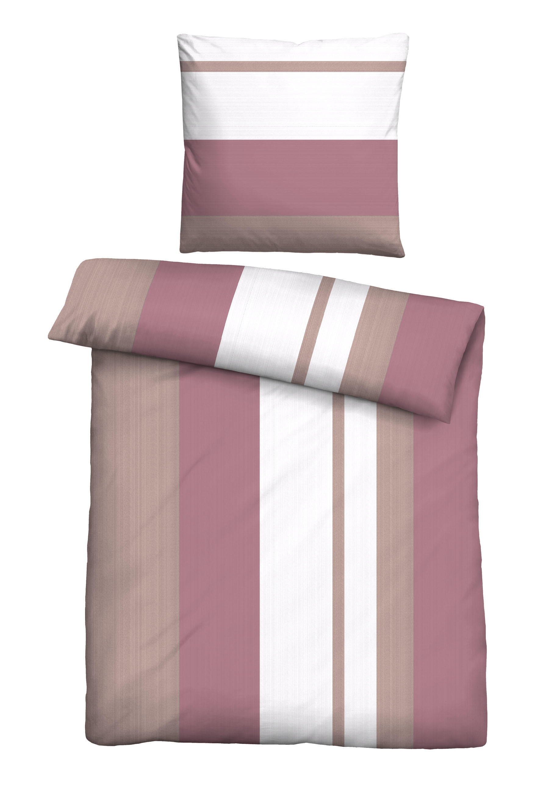 BETTWÄSCHE-GARNITUR Biber Längsstreifen altrosa, 155x220 cm + 80x80 cm - Altrosa, Textil (155/220cm) - Castell