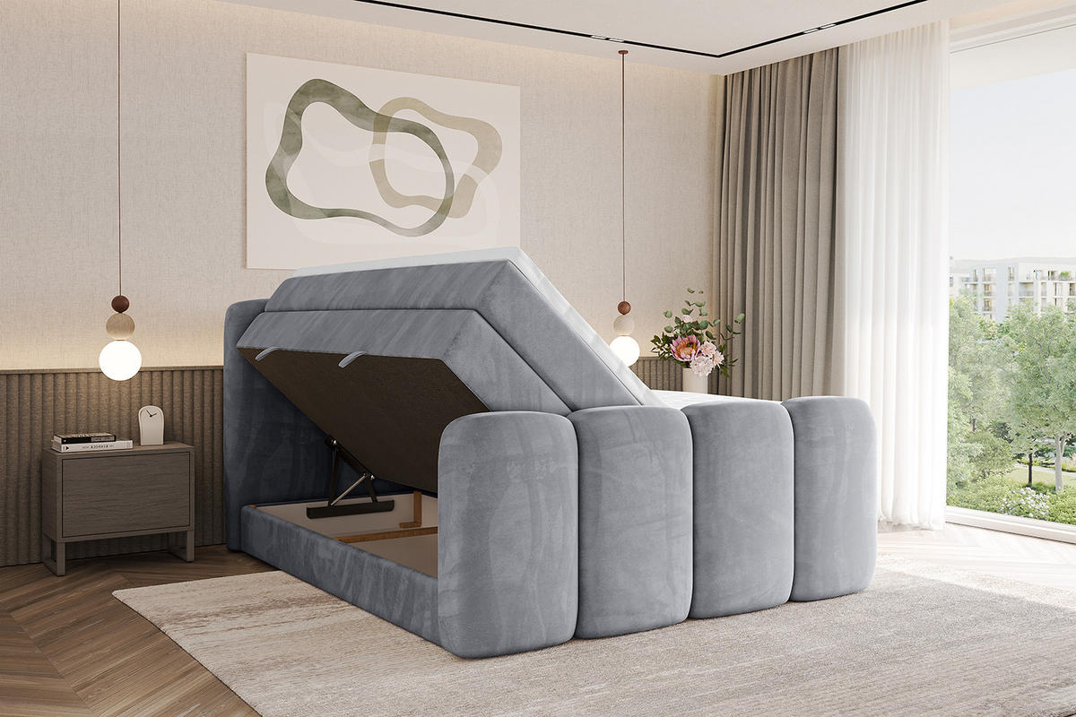 BOXBETT mit Matratze H3|H4 und Lattenrost - NINA-Z KING - 120x200 cm - Hellgrau - Hellgrau, Holzwerkstoff (120/200cm)