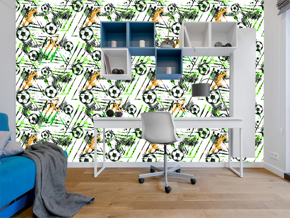 VLIESTAPETE Fußball-Graffiti – Grün, Schwarz, Weiß – 50x1000 cm - Schwarz/Weiß, Papier (50/1000cm) - Muralo