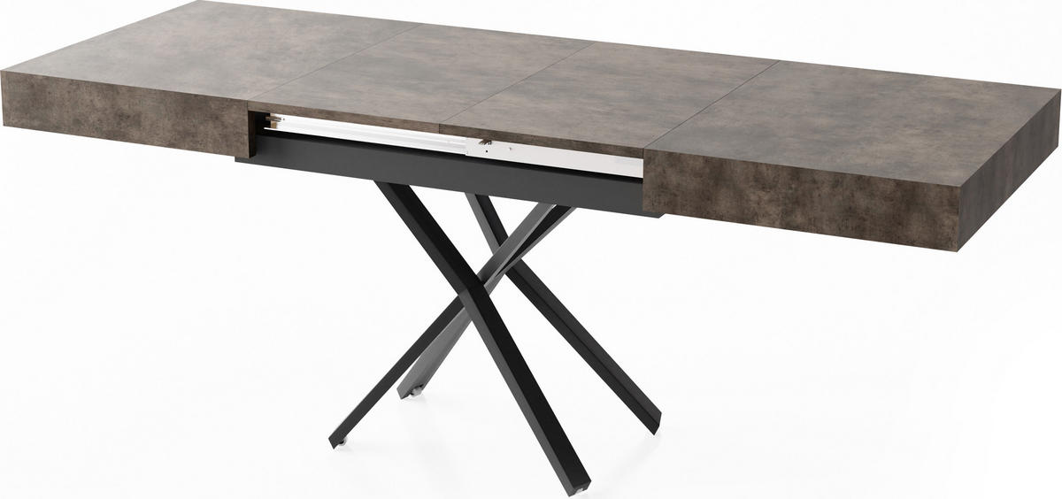 COUCHTISCH Cavetta X höhenverstellbar ausziehbar, Dunkelgrauer Chicago Beton 120-200/80/27-76 cm - Dunkelgrau/Schwarz, Holzwerkstoff/Metall (80/120/76cm) - WFL GROUP