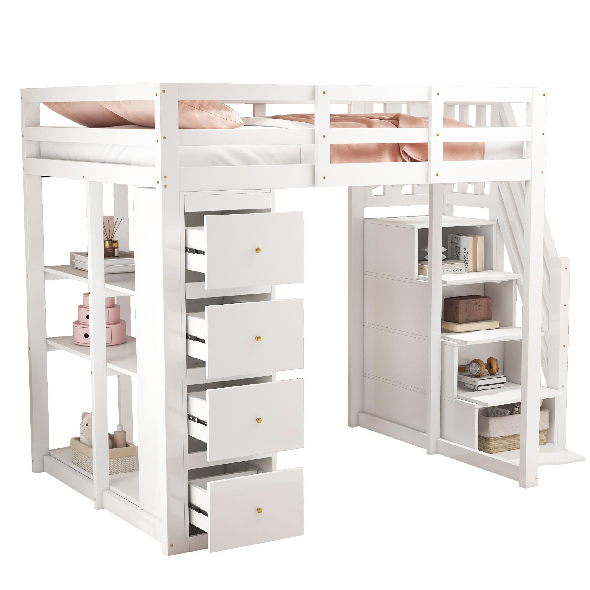 PATROVÁ postel 140/200 cm bílá s úložným prostorem a bezpečnostním žebříkem, bez matrace - bílá, dřevo (140/200cm) - OKWISH