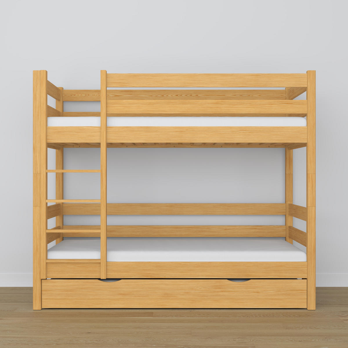 ETAGENBETT N01 mit Matratzenschublade Naturkiefer 90/180 - Hellbraun/Braun, Naturmaterialien/Holz (90/180cm) - N-Wood