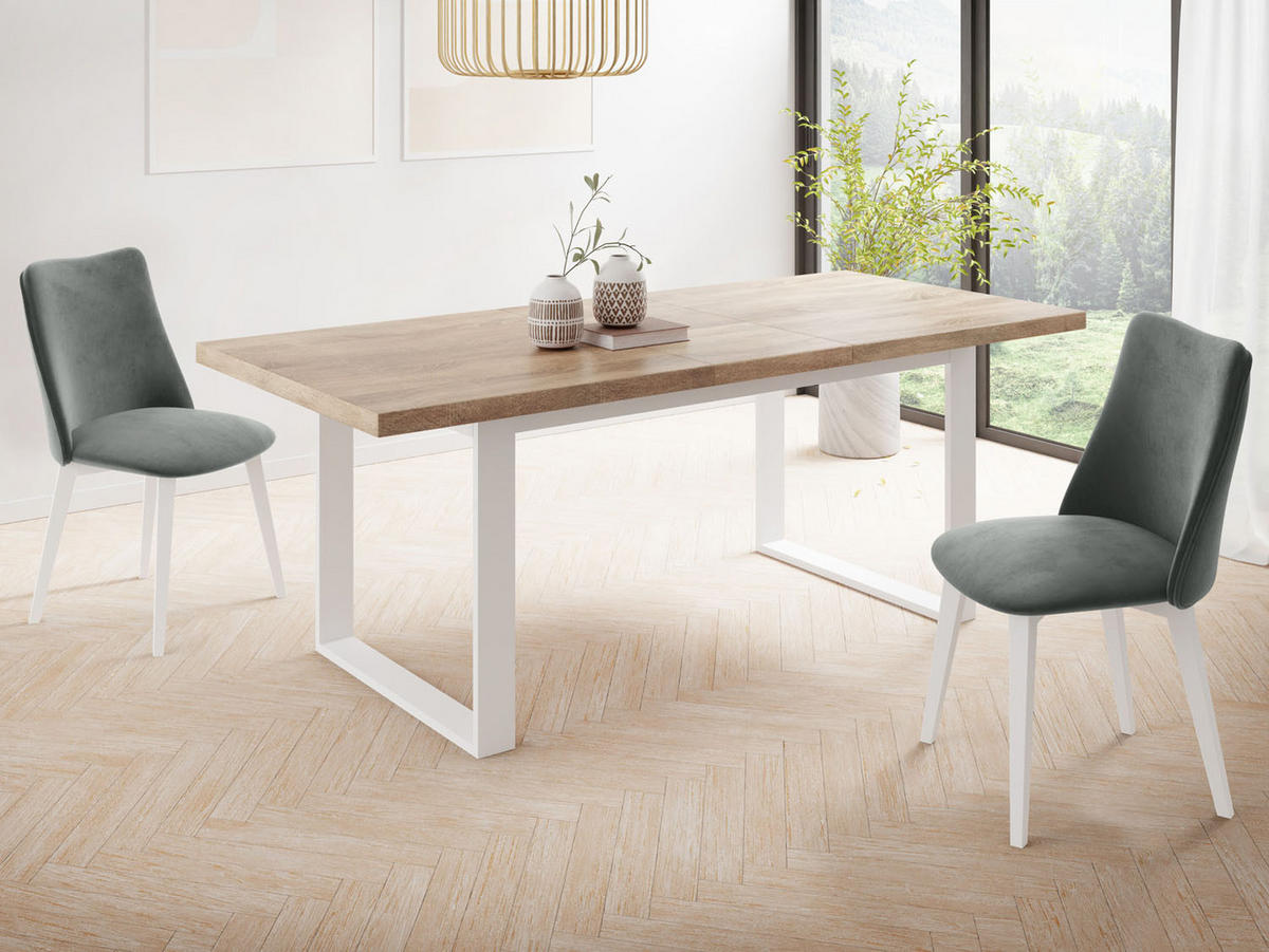 ESSTISCH Sana rechteckig ausziehbar, Sonoma Eiche 140/200/80/75 cm - Weiß/Sonoma Eiche, Holzwerkstoff/Metall (140/80/75cm) - WFL GROUP