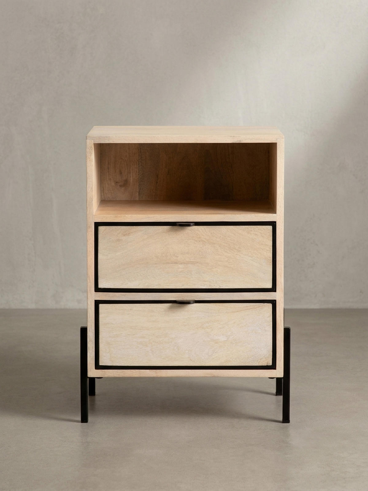 NACHTTISCH – Mango Massivholz/Metall, 43x60x30 cm, 2 Schubladen, braun - Schwarz/Braun, Holz/Metall (43/60/50cm) - KADIMA DESIGN