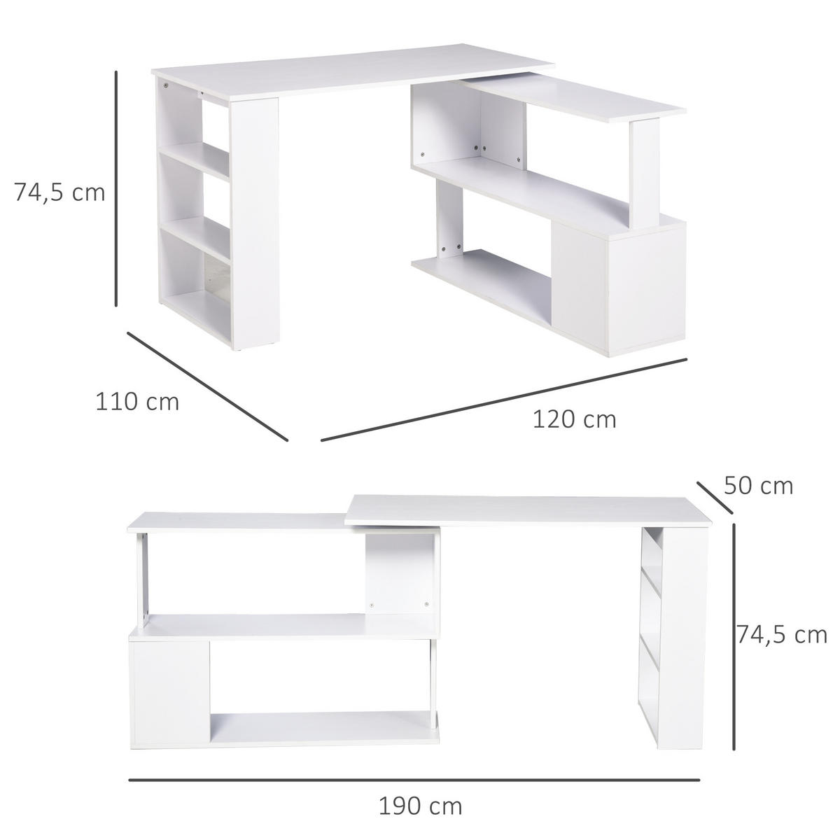 ECKSCHREIBTISCH Weiß 1 Stück - Weiß, Holzwerkstoff (120/110/74.5cm) - GiPP