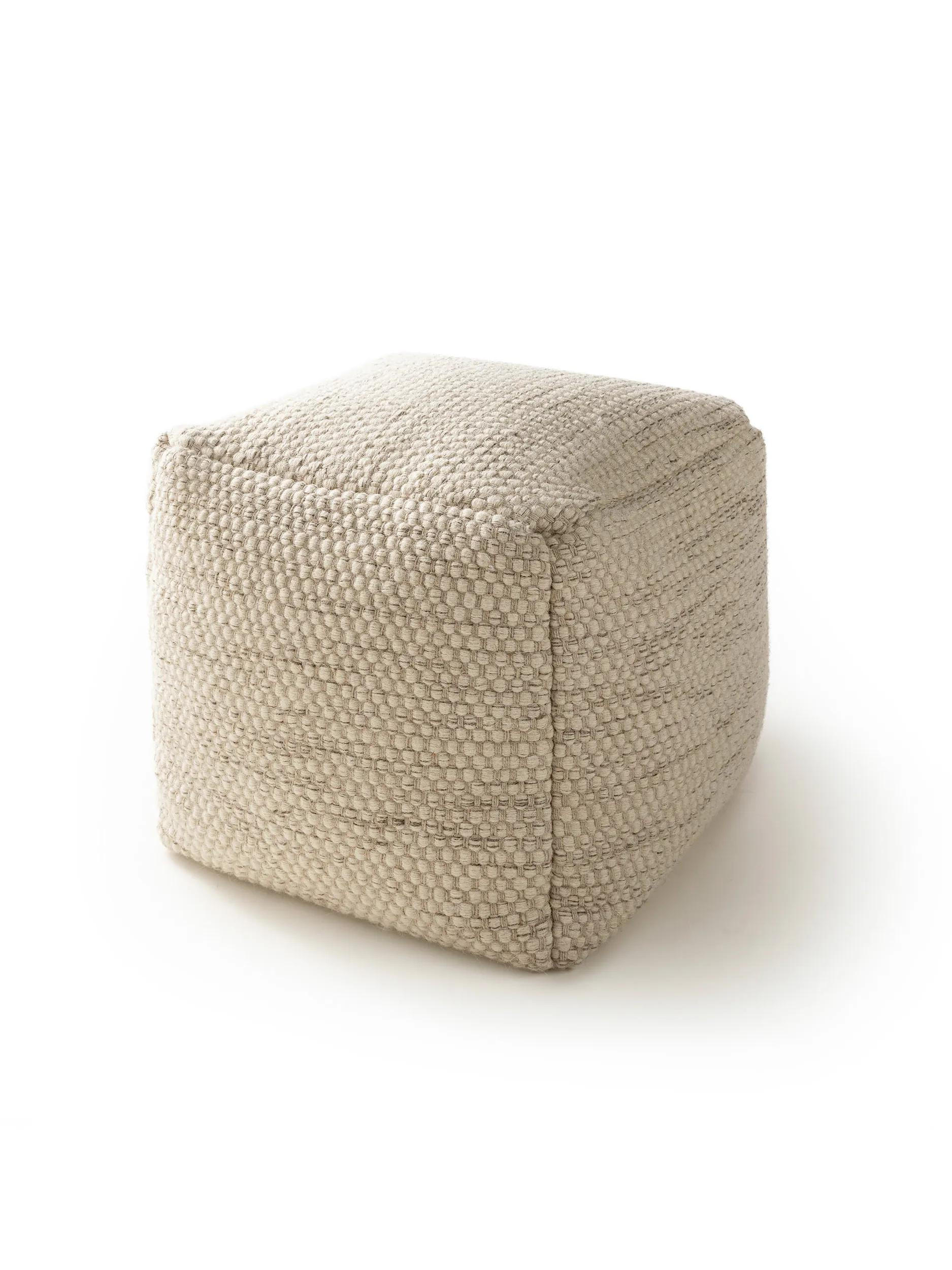 WOLL-POUF handgefertigt Rocco Cream 45x45x45 cm - Creme, Textil (45/45/45cm) - benuta Pure