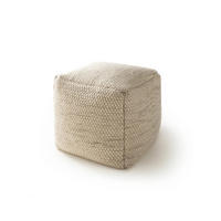 WOLL-POUF handgefertigt Rocco Cream 45x45x45 cm - Creme, Textil (45/45/45cm) - benuta Pure