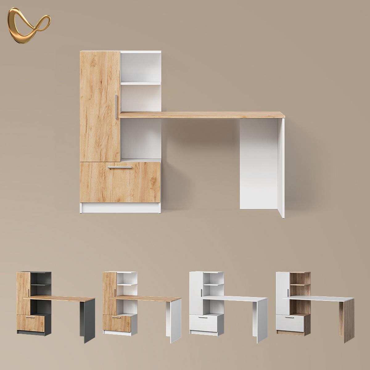 SCHREIBTISCH Lorena Weiß 150 x 120.1 cm mit 2 Türen - Weiß, Holzwerkstoff (59.3/150/120.1cm) - Livinity®