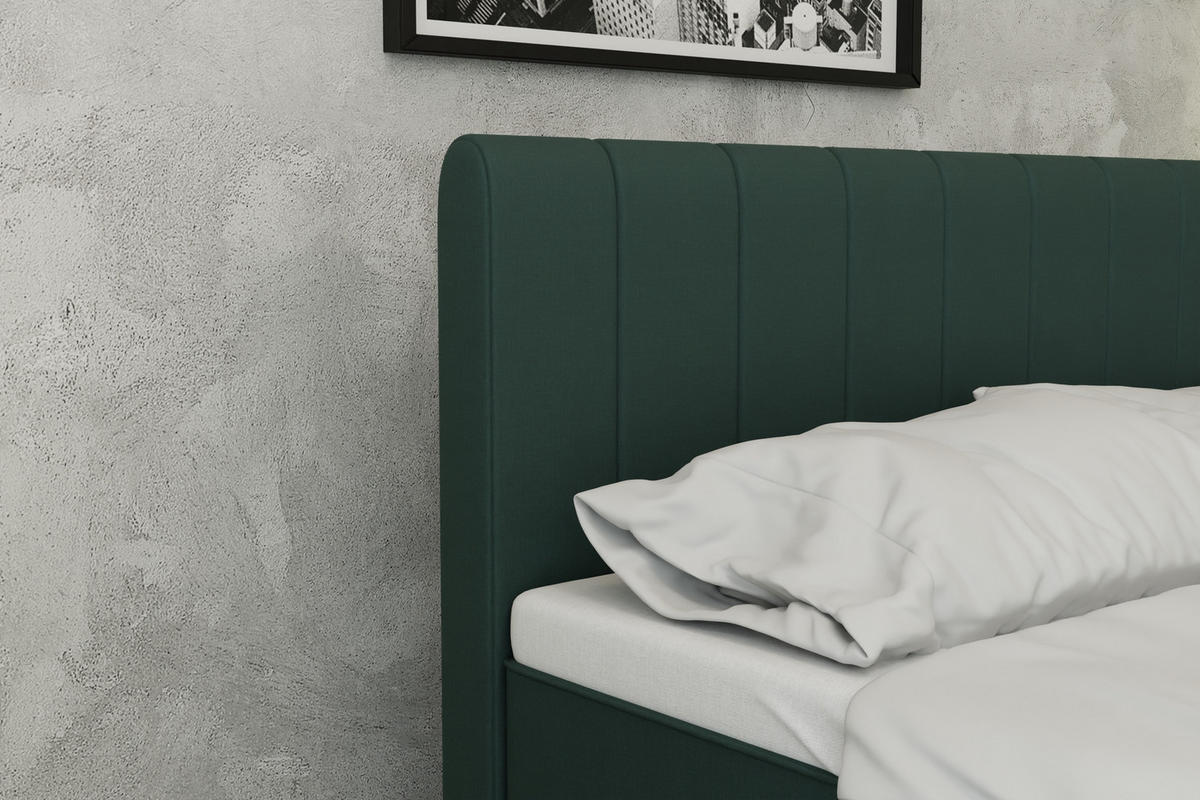 BOXBETT AVALON 140 x 200 cm mit Bettkasten und Topper - Dunkelgrün - Dunkelgrün, Holz - Panda Möbel