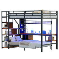 HOCHBETT 140/200 & 90/200 cm mit Schreibtisch, LED-Beleuchtung und Stauraum - Schwarz, Metall (140/200cm) - Flora Grace