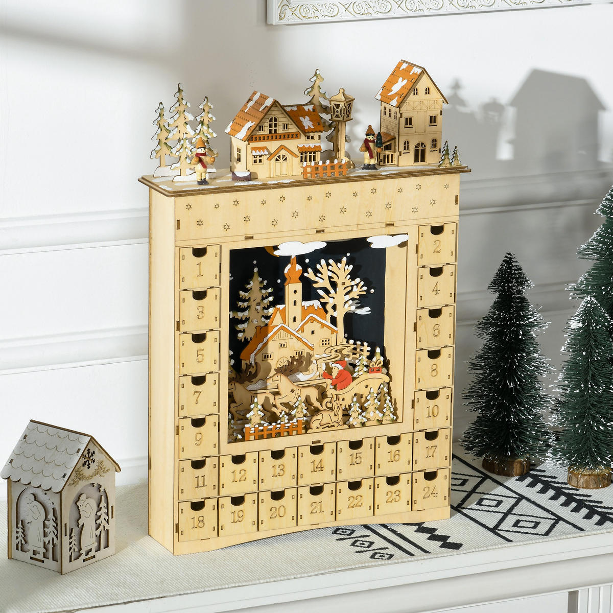 ADVENTSKALENDER zum Befüllen 24 Schubladen Fächer Weihnachtskalender DIY - Naturfarben, Holzwerkstoff (9/52/36cm) - HOMCOM