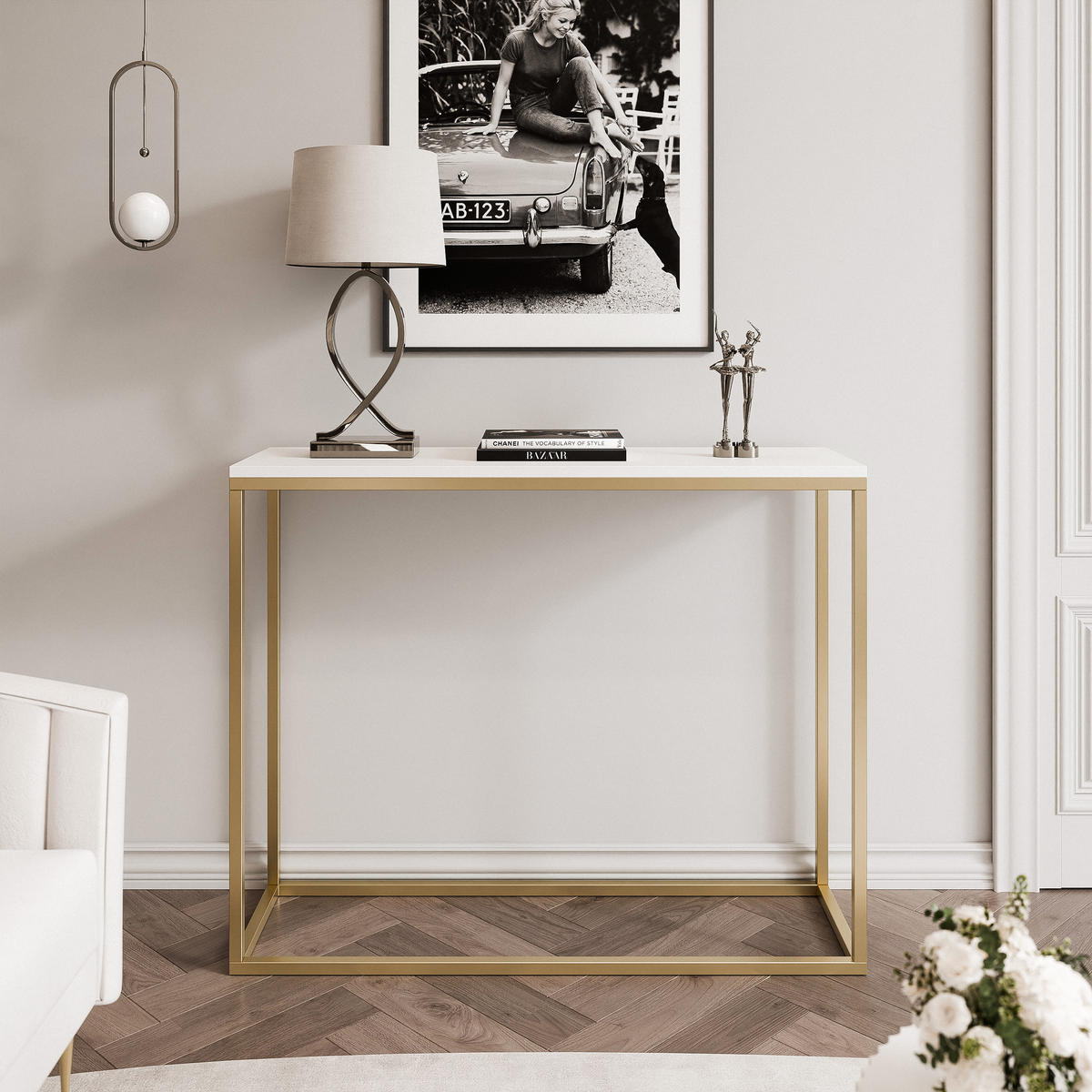 KONSOLENTISCH IRMA in 80/30/80 cm, Gold / Weiß matt - Goldfarben/Weiß, Holzwerkstoff/Metall (30/80/80cm) - Idohome