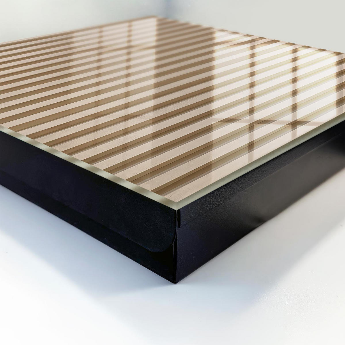 SCHLÜSSELBOX Schwarz 30x30 cm- Türöffnung nach rechts - beige Linien - Beige, Metall (30/30/5cm) - TULUP