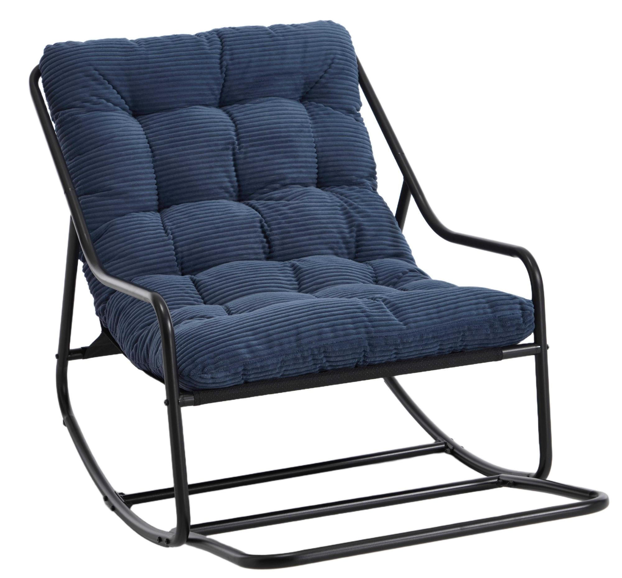 SCHAUKELSTUHL,SCHAUKELSESSEL mit Fußstütze, gepolstertem Kissen,Cord,Blau - Blau, Metall (75/82/116cm) - LVHOM