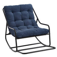 SCHAUKELSTUHL,SCHAUKELSESSEL mit Fußstütze, gepolstertem Kissen,Cord,Blau - Blau, Metall (75/82/116cm) - LVHOM