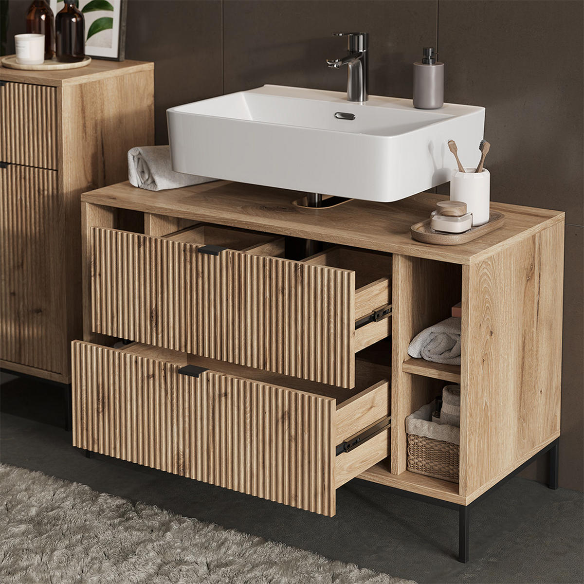 BADMÖBEL-SET Eliza Viking Oak 4 Teile - Eichefarben, Holzwerkstoff (100/63/45.1cm) - Vicco