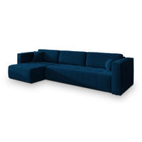 ECKSOFA OLVERA Blau Plüsch-Stoff mit Schlaffunktion - Blau, Holz (347/148cm) - MASSENO