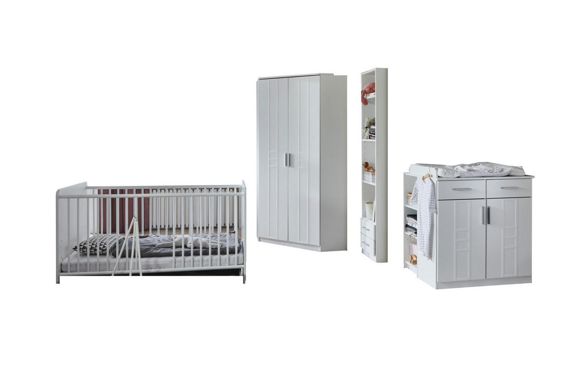 BABYZIMMER Bela Borkum in Landhaus Weiß 8 teilig mit Eckschrank - Weiß, Holzwerkstoff (120/200/80cm)
