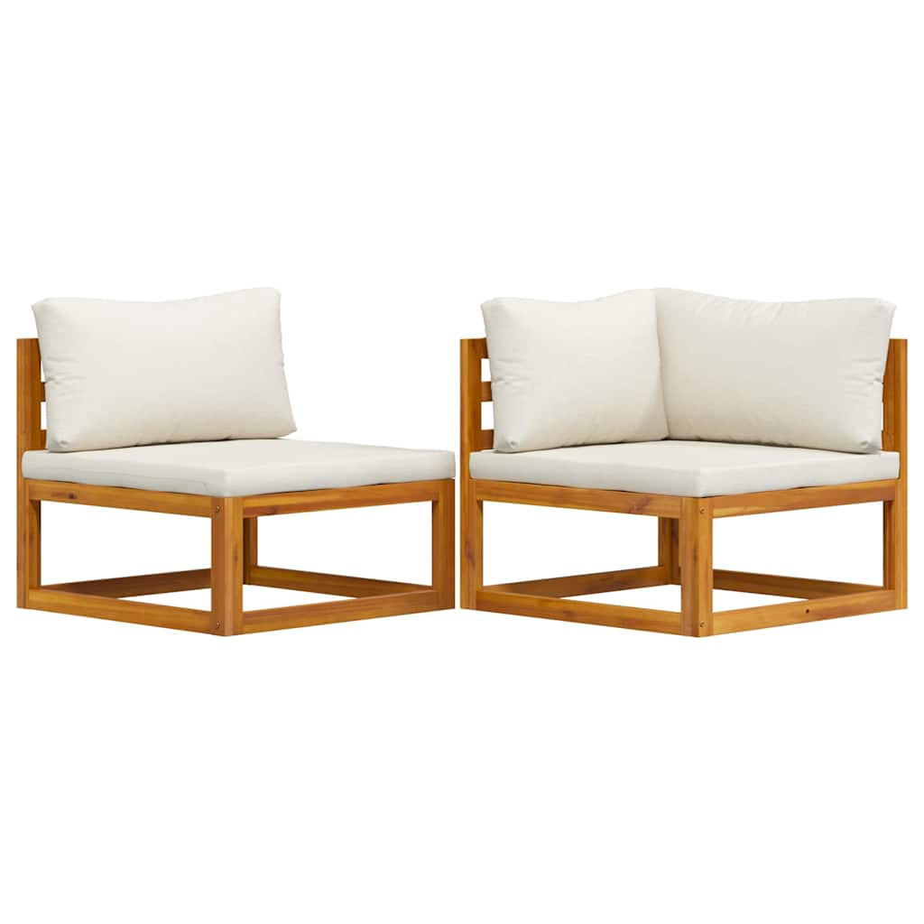 SOFA-SET 2-teilig Mit CremeWeißen Kissen Akazie Massivholz - Creme/Braun, Holz/Textil (70/60/70cm) - vidaXL