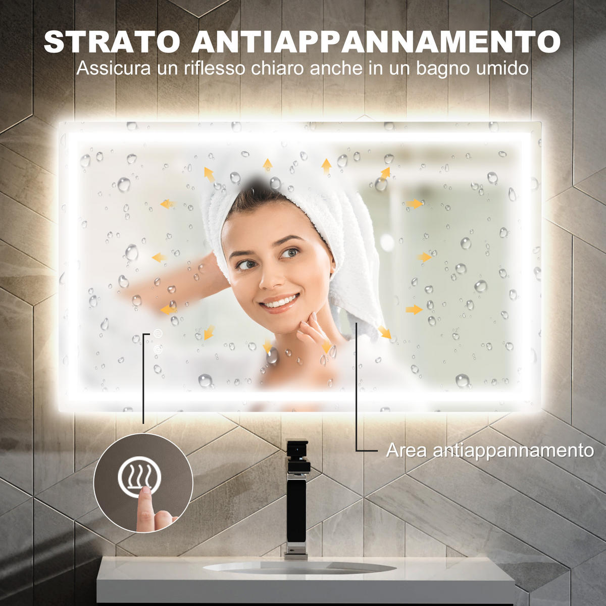 SPIEGELSCHRANK Spiegelschrank mit 3-farbiger, einstellbarer LED-Beleuchtung, 100x3x60 cm - Transparent, Glas (100/60/3cm) - Vallsero