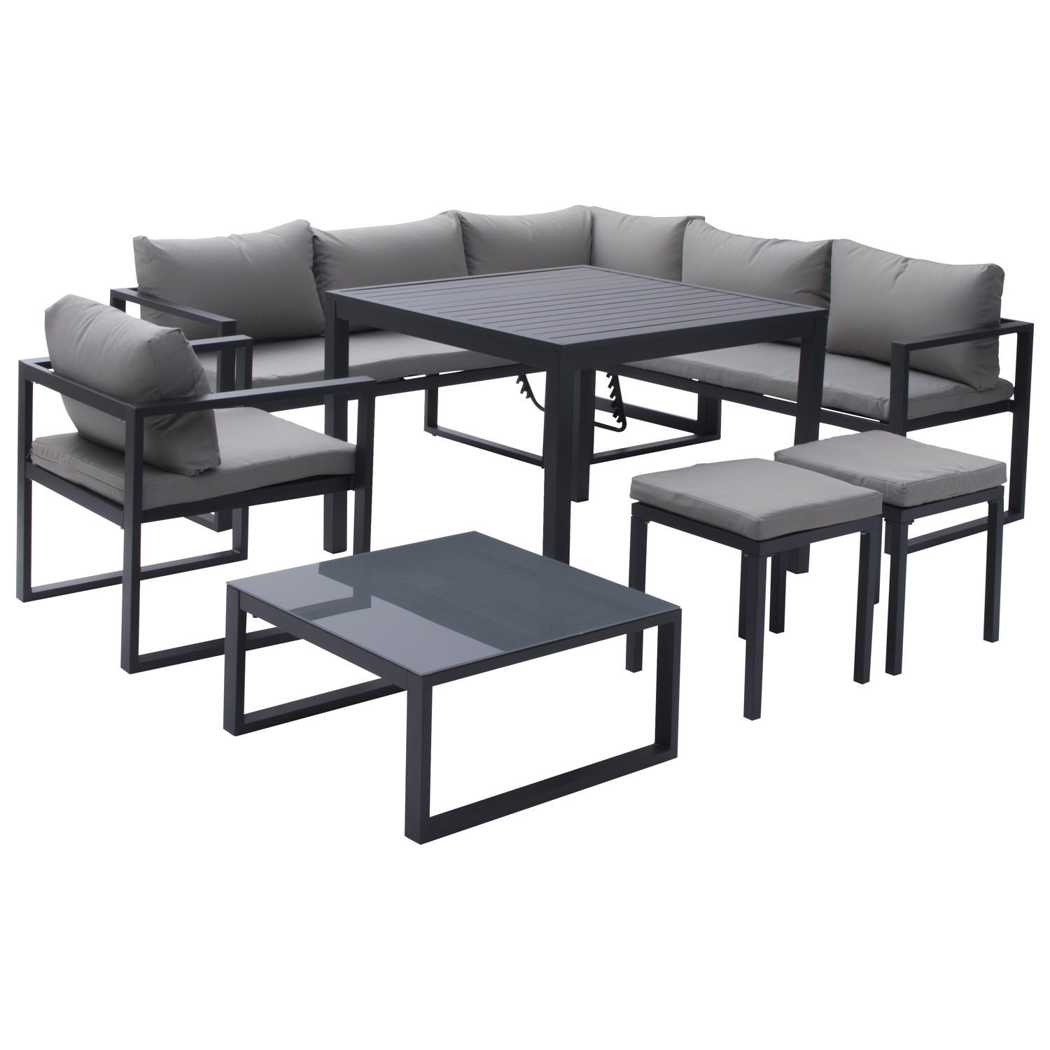 GARTENSALON Ibiza Grau und Anthrazit 7 Plätze - Anthrazit, Metall - Happy Garden