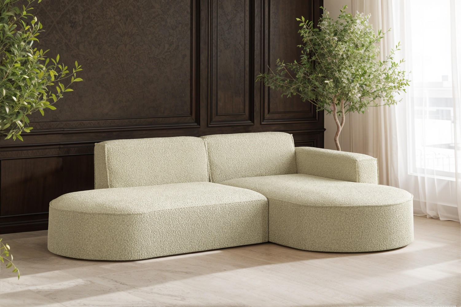 ECKSOFA Modena Studio, Stoff Quelle, Beige Rechts - Champagner, Holz (236/165cm) - Kaiser Möbel