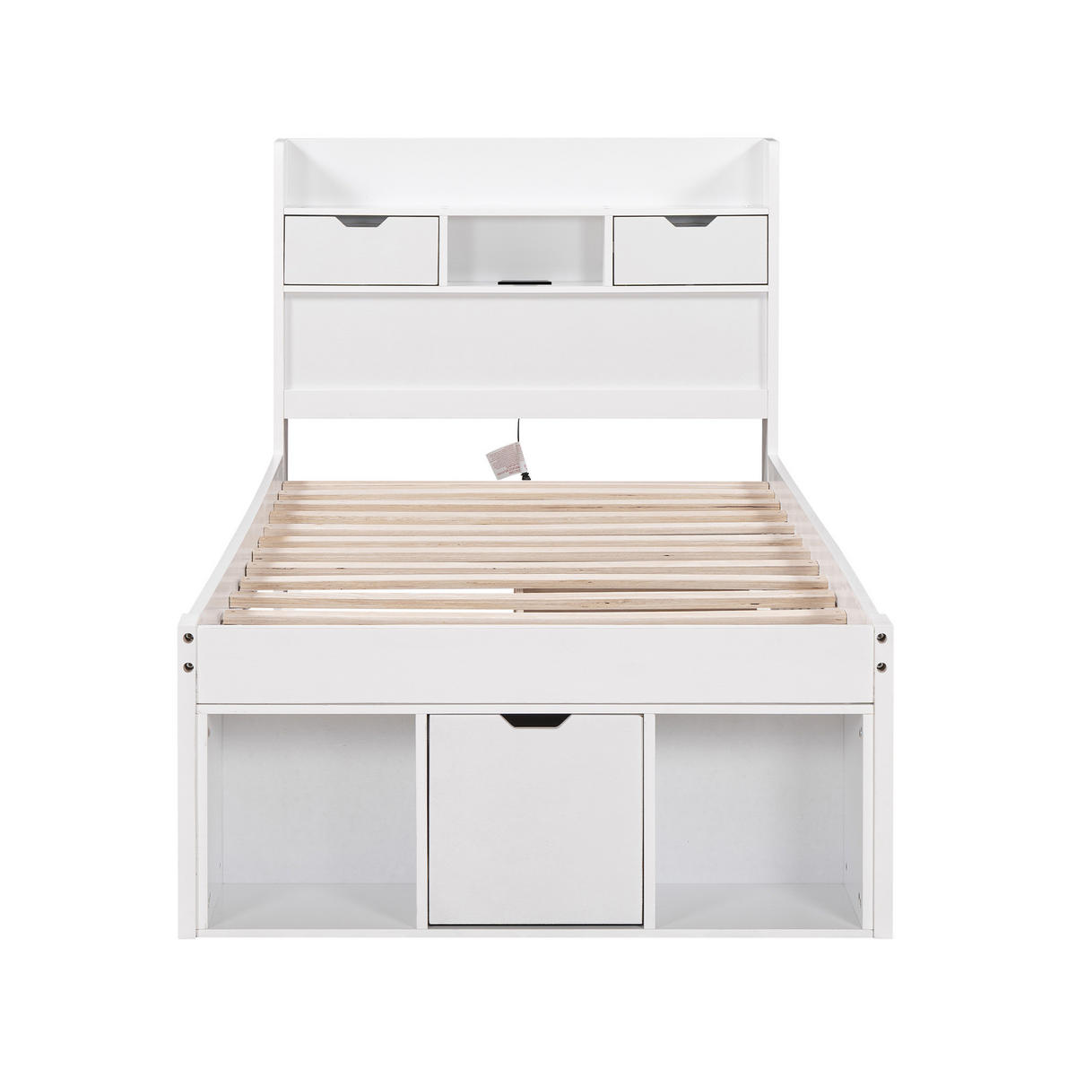 KINDERBETT 90/200 cm mit USB-Anschluss, Typ-C, Schubladen und Stauraum aus Kiefernholz, Weiß - Weiß, Holzwerkstoff (90/200cm) - Redom