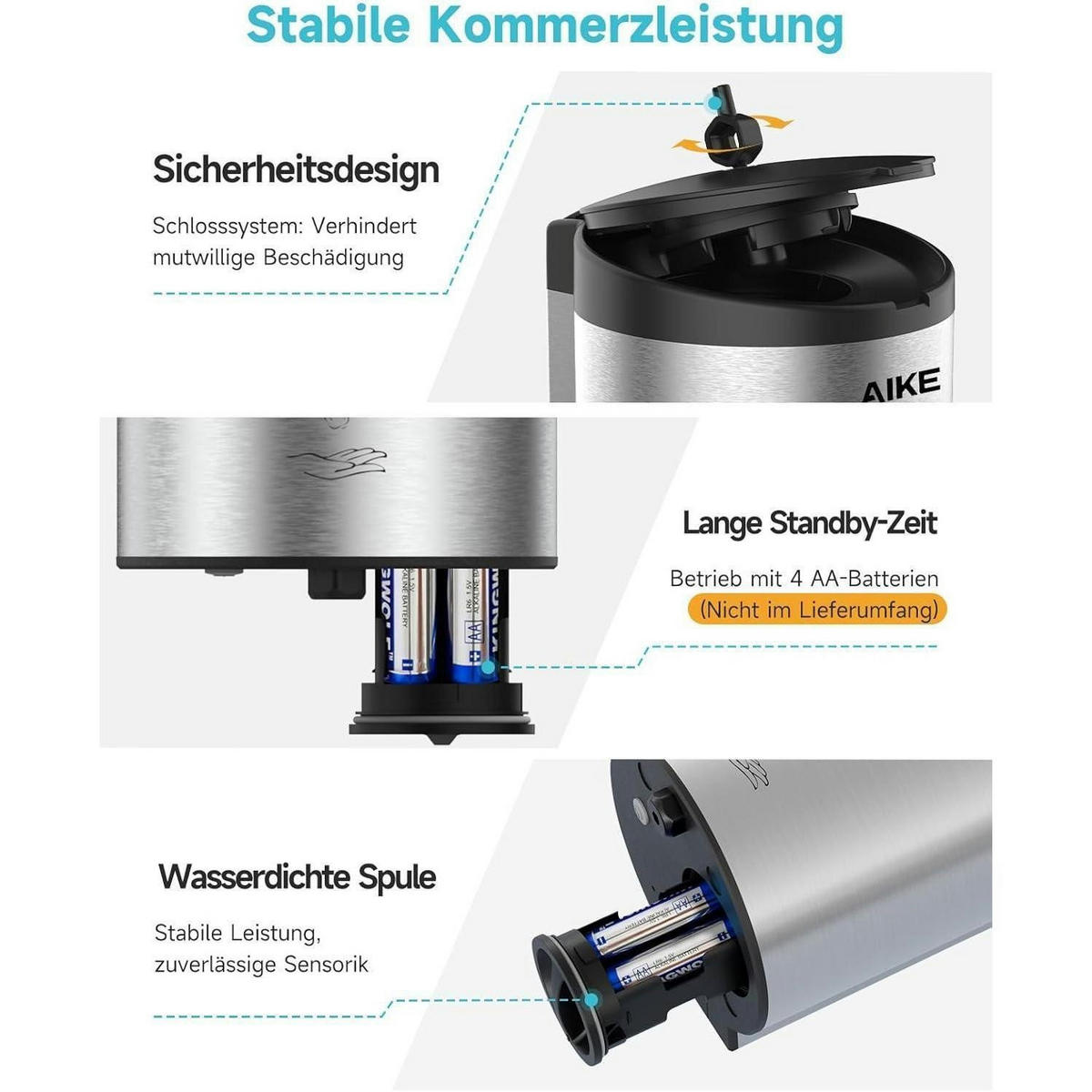SCHAUMSEIFENSPENDER Edelstahl gebürstet 750ml Wandmontage - Silberfarben, Metall (12/11/24cm)