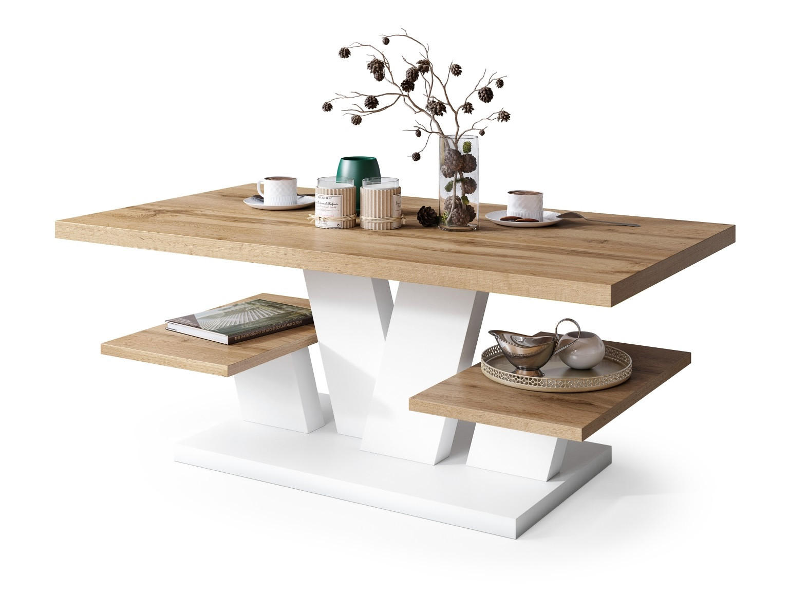 COUCHTISCH rechteckig Eiche Wotan - Weiß matt 110/60/45 cm - Eiche Wotan/Weiß, Holzwerkstoff (60/110/45cm) - designimpex