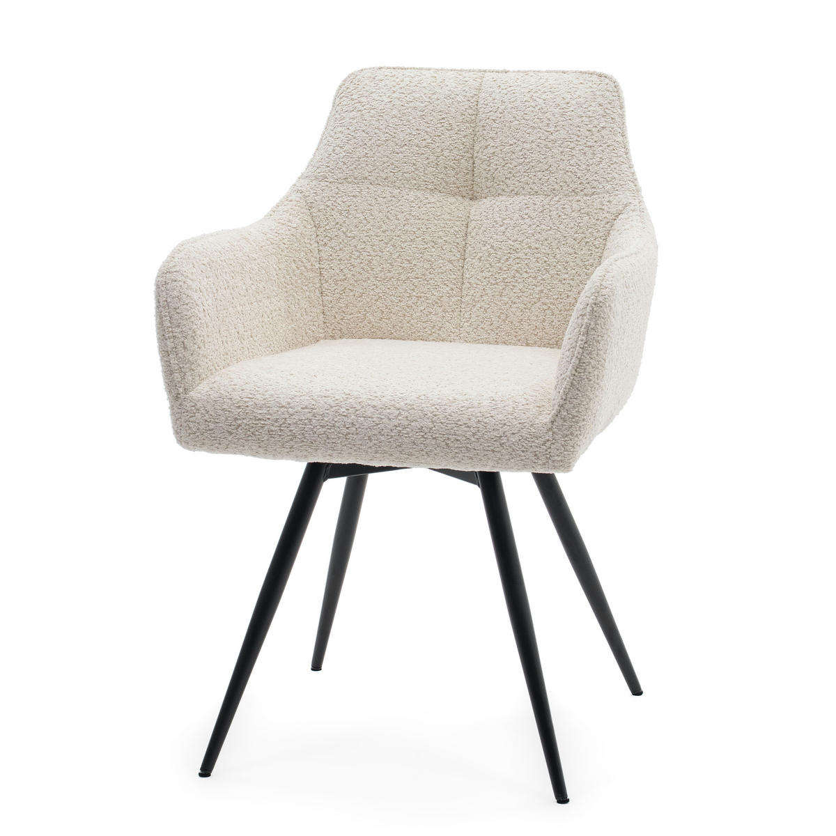 STUHL QUATTRO drehbar gepolsterter mit Steppung - creme - Boucle - Creme/Schwarz, Textil/Metall (58/86/60cm) - NEW HOME