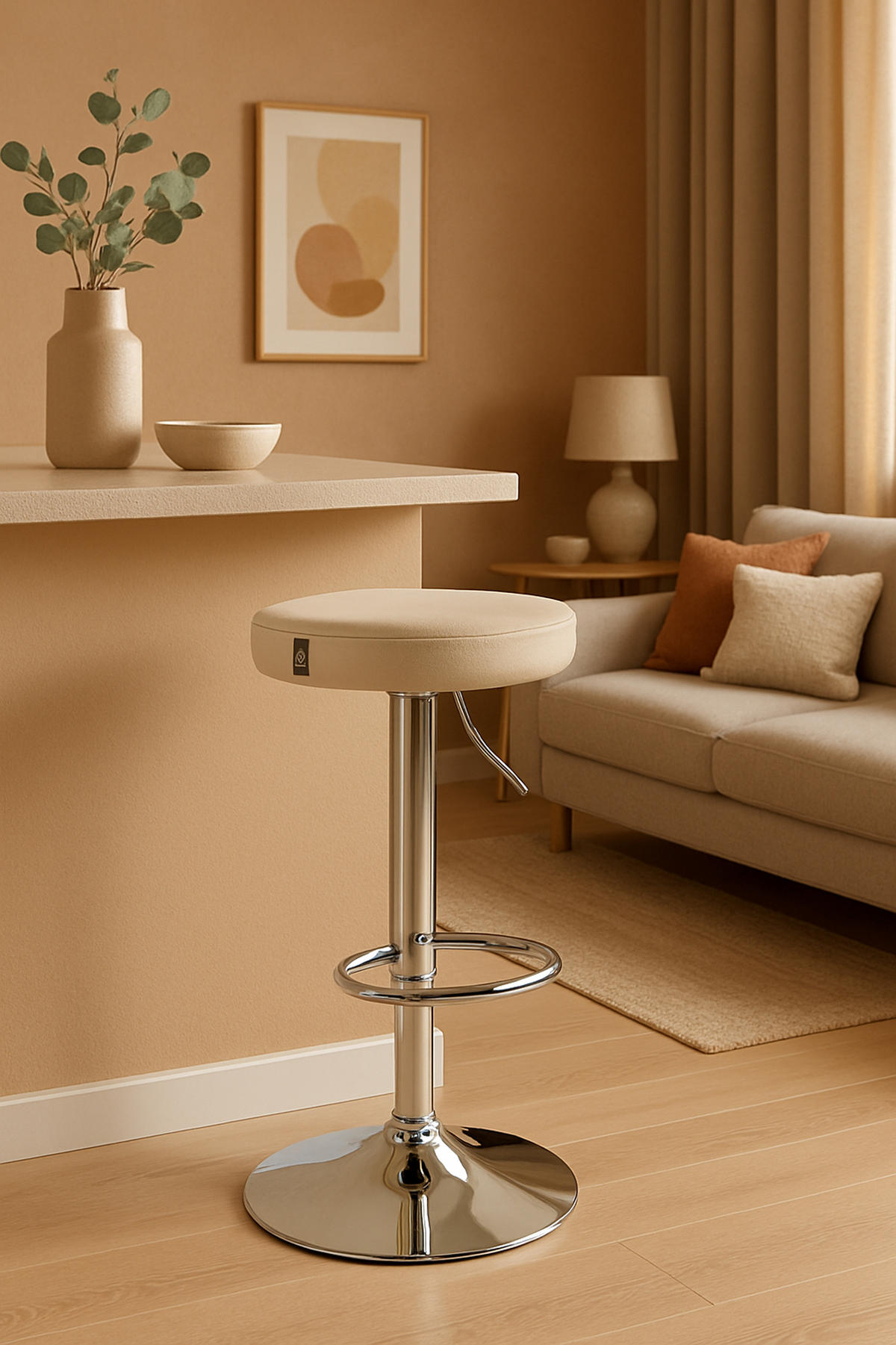BARHOCKER Pontius Kunstleder chrom creme - Chromfarben/Naturfarben, Kunststoff/Metall (38.5/81/38.5cm) - TPFLiving