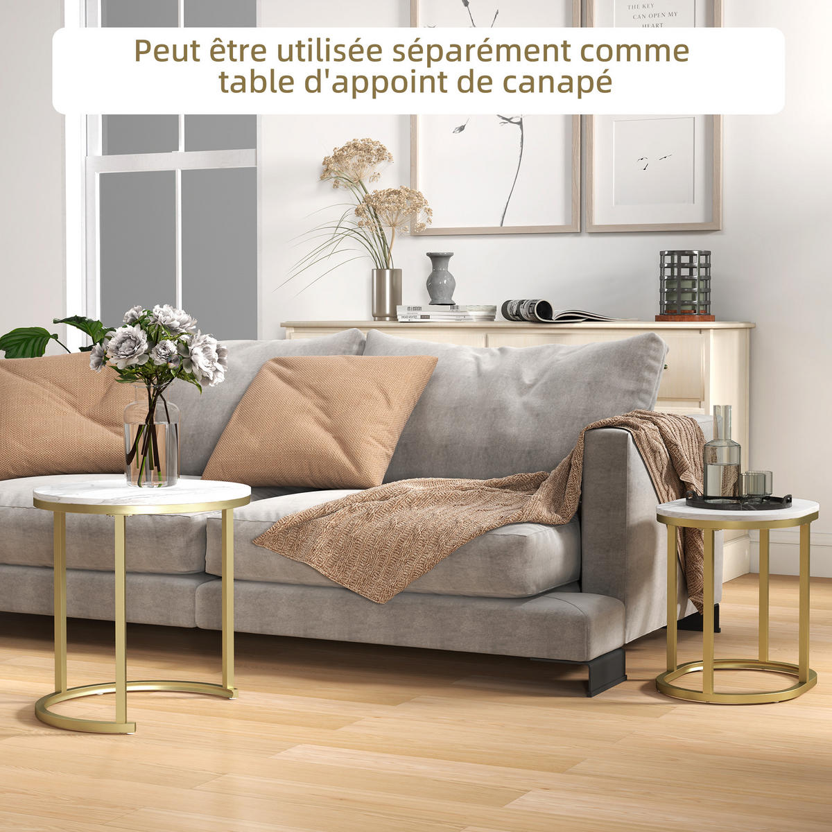 COUCHTISCH DE-15773 2er-Set nestbar mit Marmoroptik Gold - Goldfarben, Metall (50/50/50.5cm) - ComfortXL