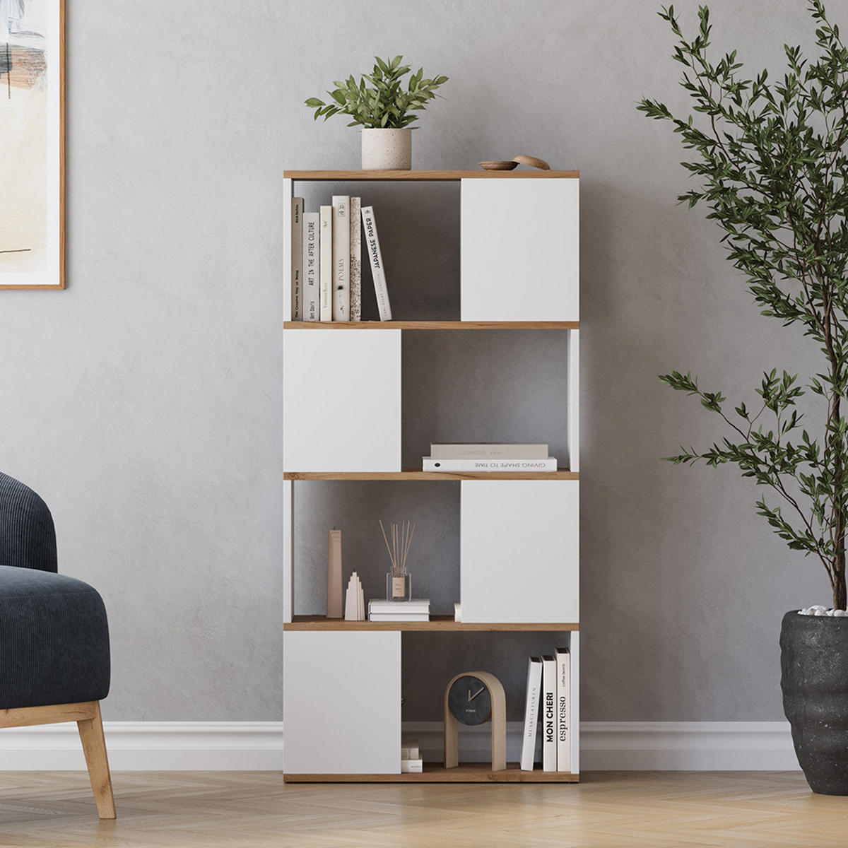 RAUMTEILER Eneos Weiß/Goldkraft Eiche 60 x 124.5 cm - Honigeiche/Weiß, Holzwerkstoff (60/124.5/24cm) - Vicco