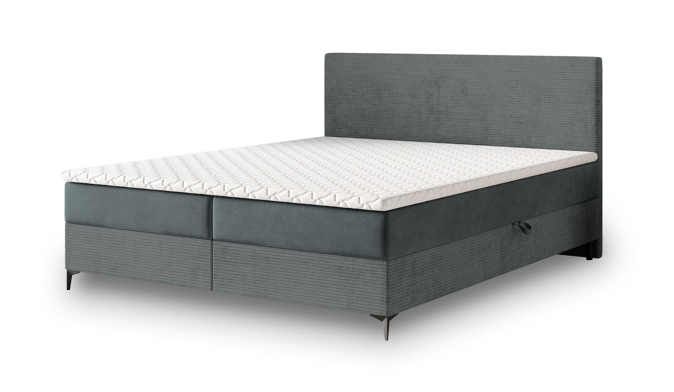 BOXBETT TORREL 160x200 cm mit Matratze und Topper - Grau - Grau, Holz (160/200cm) - MASSENO