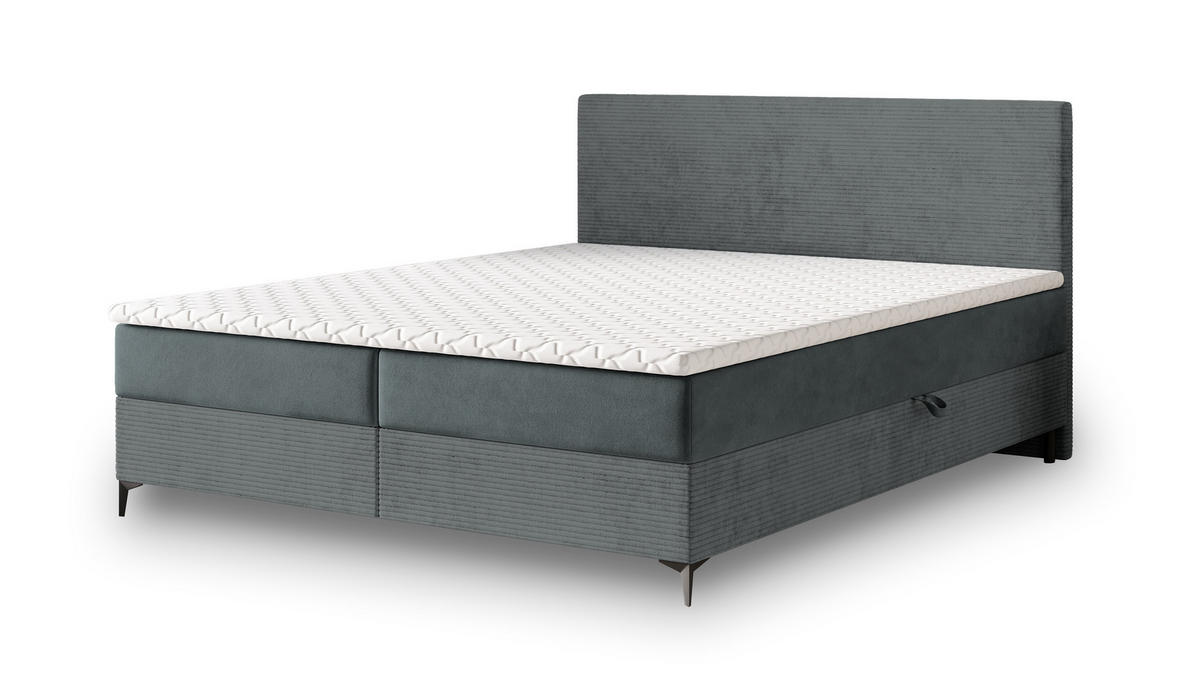 BOXBETT TORREL 160x200 cm mit Matratze und Topper - Grau - Grau, Holz (160/200cm) - MASSENO