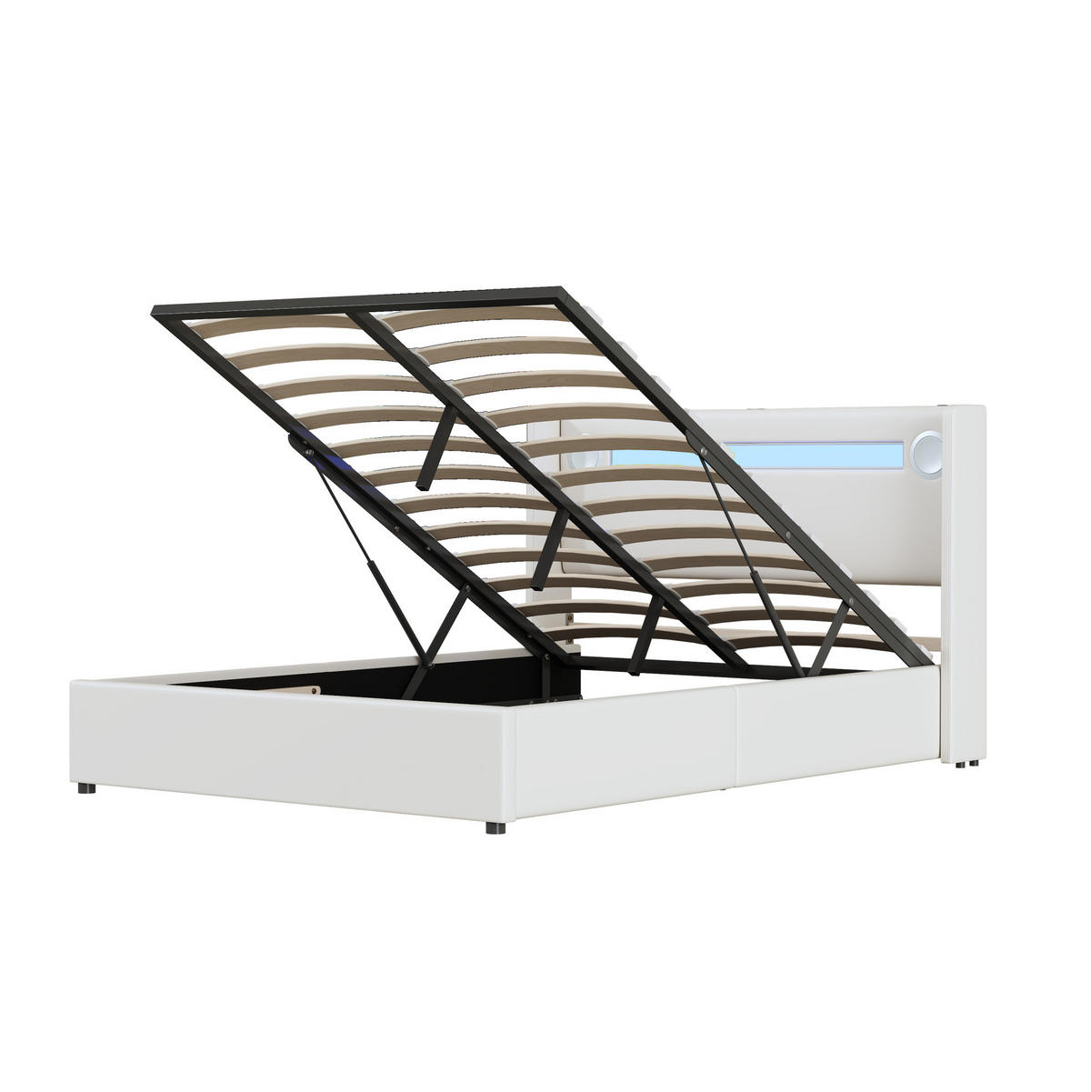 POLSTERBETT mit LED-Beleuchtung 140/200 cm in Weiß mit Bettkasten & USB - Weiß, Kunststoff (140/200cm) - BEAOK