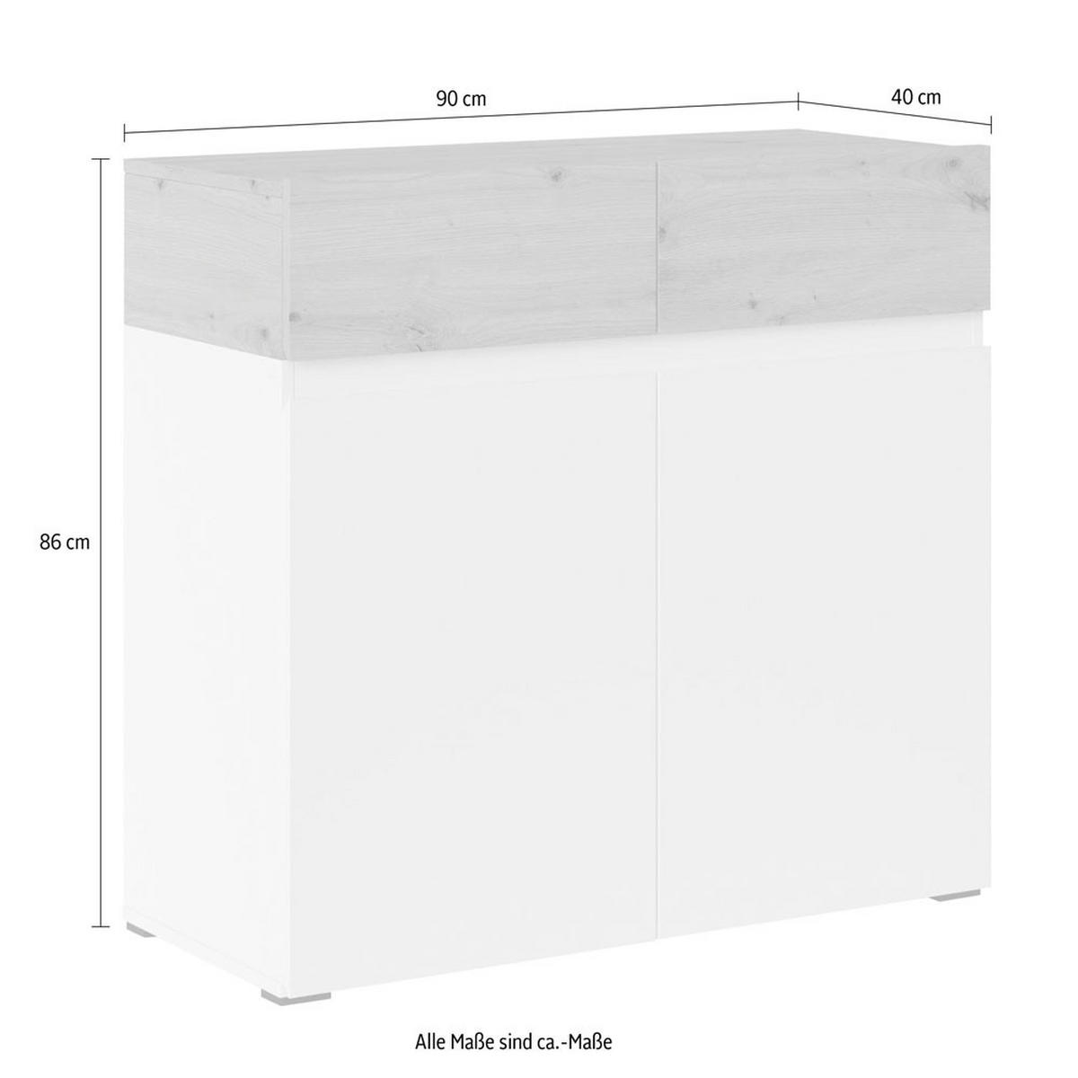 KOMMODE Rimini weiß / Eiche Artisan 90 / 40 / 86cm - Eichefarben/Weiß, Holz/Holzwerkstoff (90/86/40cm) - Feldmann-Wohnen