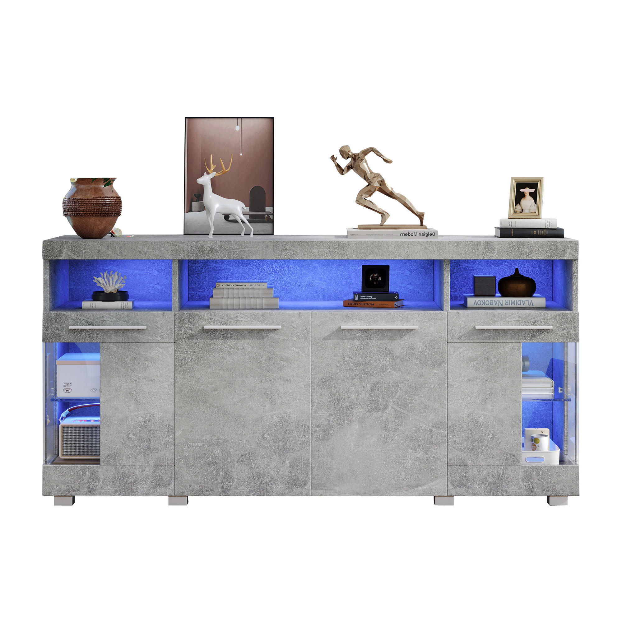 SIDEBOARD mit 16-Farben-LED-Beleuchtung und verstellbaren Regalen - Grau, Holzwerkstoff (140/70/40cm) - Urban Meuble