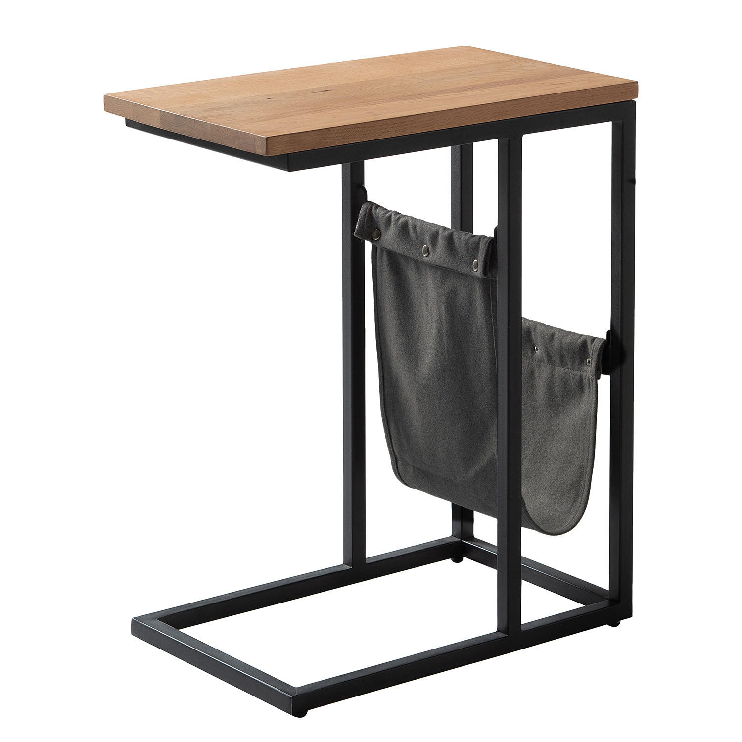 BEISTELLTISCH mit Ablage - Eiche massiv / Eisen - Eiche / Schwarz - Schwarz/Braun, Holz/Metall (30/50/60cm) - home24