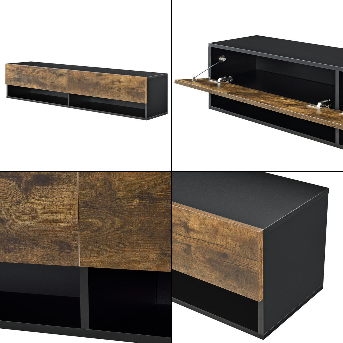 HÄNGELOWBOARD Halmstad - Eichefarben/Schwarz, Holzwerkstoff (140/30/31cm) - [en.casa]