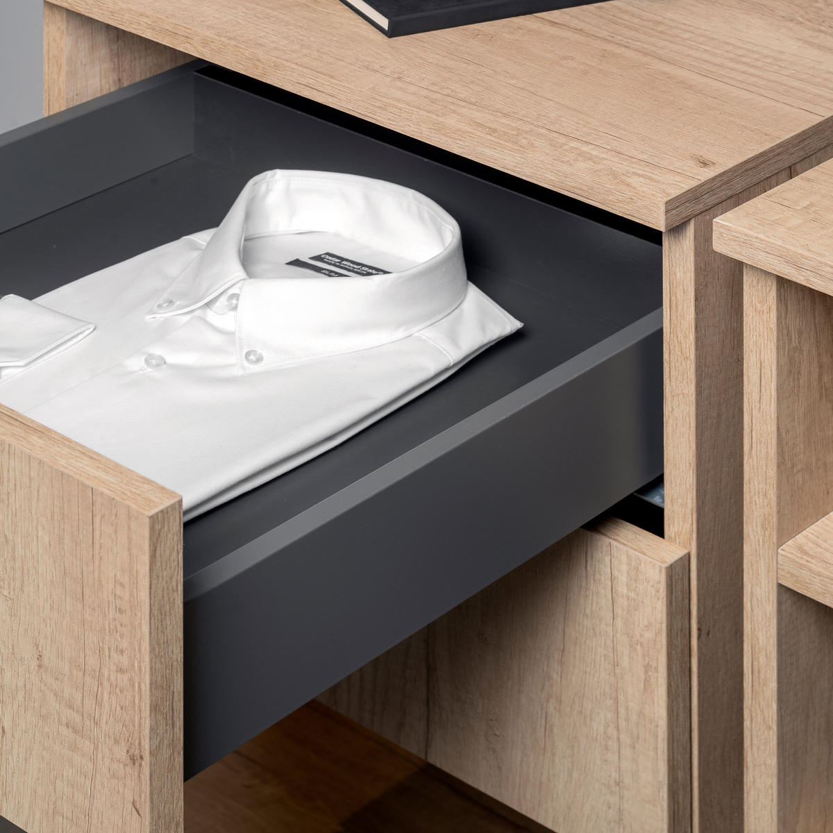 AUSSENSCHUBLADE Vertex mit Push Synchro und 3D-Regelung, Höhe 93mm, 40Kg, Tiefe 500mm, Stahl, Anthrazitgrau - Grau, Metall (1.3/10/50cm) - EMUCA