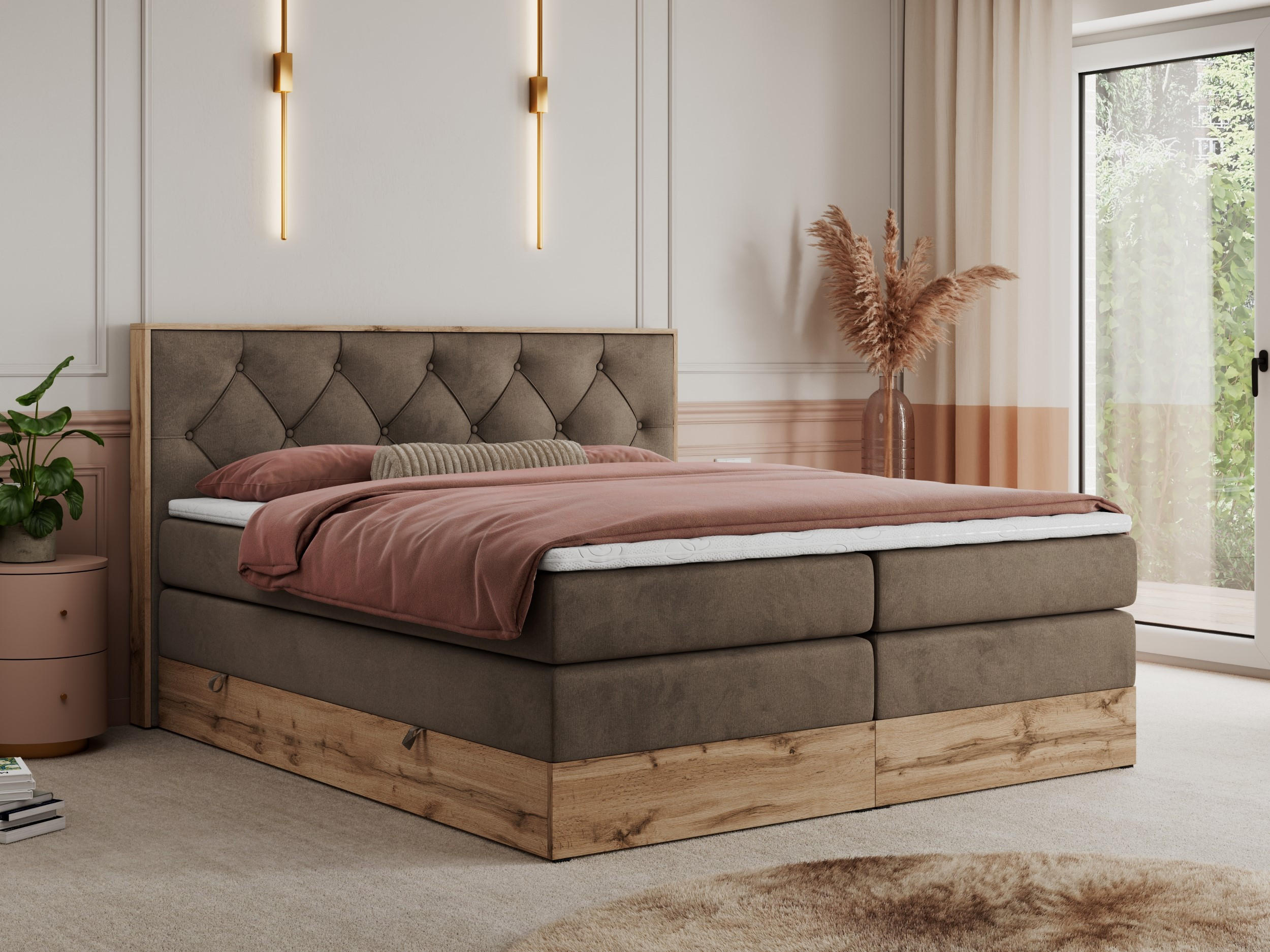 BOXSPRINGBETT VENETO KING 160/200 Braun Velvet - H4 - Braun, Holz/Textil (160/200cm) - MKS