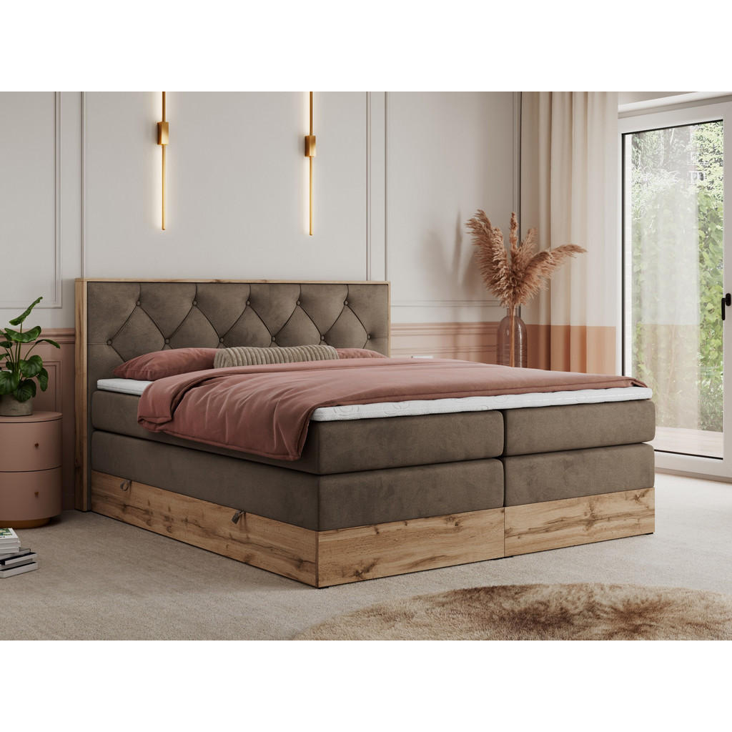 Thumbnail - MKS Boxspringbett, Braun, Textil, 2-Sitzer, H4, Rechteckig, 180x200 cm, Schlafzimmer, Betten, Boxspringbetten