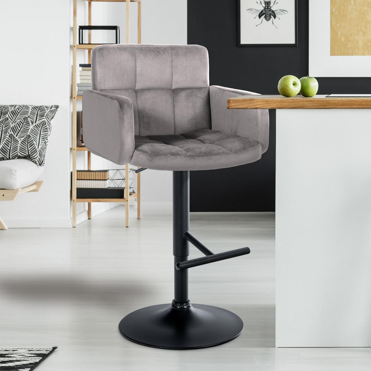 BARHOCKER Samt Grau - Schwarz/Grau, Textil/Metall (60/93/56cm) - CLP
