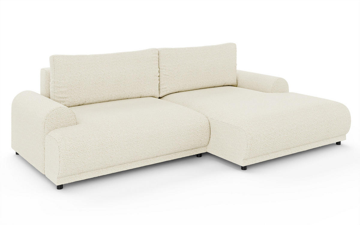 ECKSOFA m.Schlaffunktion, Bettkasten, extrabreite Ottomane rechts, abgerundete Armlehnen, B240/T145/H81 cm, Bezug Bouclé-Charakter Beige Creme / 21027 - Beige/Creme, Kunststoff/Textil (240/145cm) - luma-home