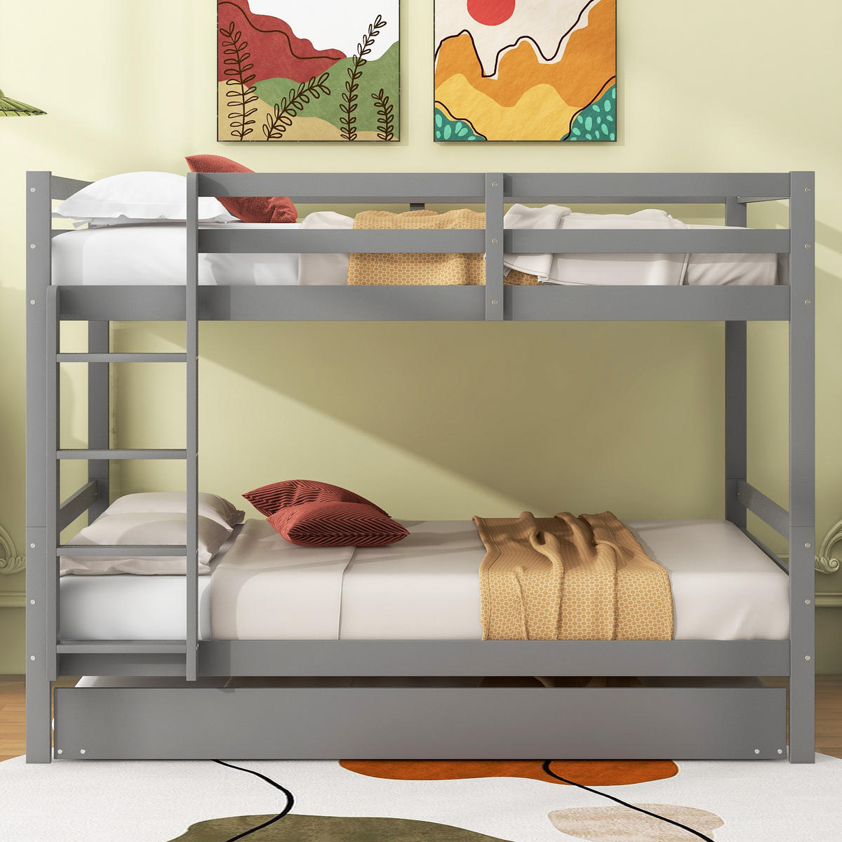 ETAGENBETT 140/200 cm aus Kiefer mit Ausziehbett und stabiler Treppe Grau - Grau, Holz (140/200cm) - Modenvie