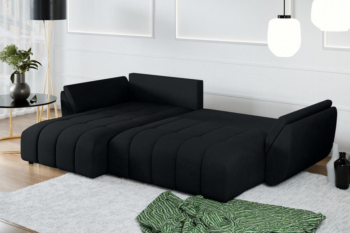 ECKSOFA L Form Verciani Schwarz 266/190/91 cm mit Schlaffunktion - Schwarz, Kunststoff/Textil (266/190cm) - AX Living