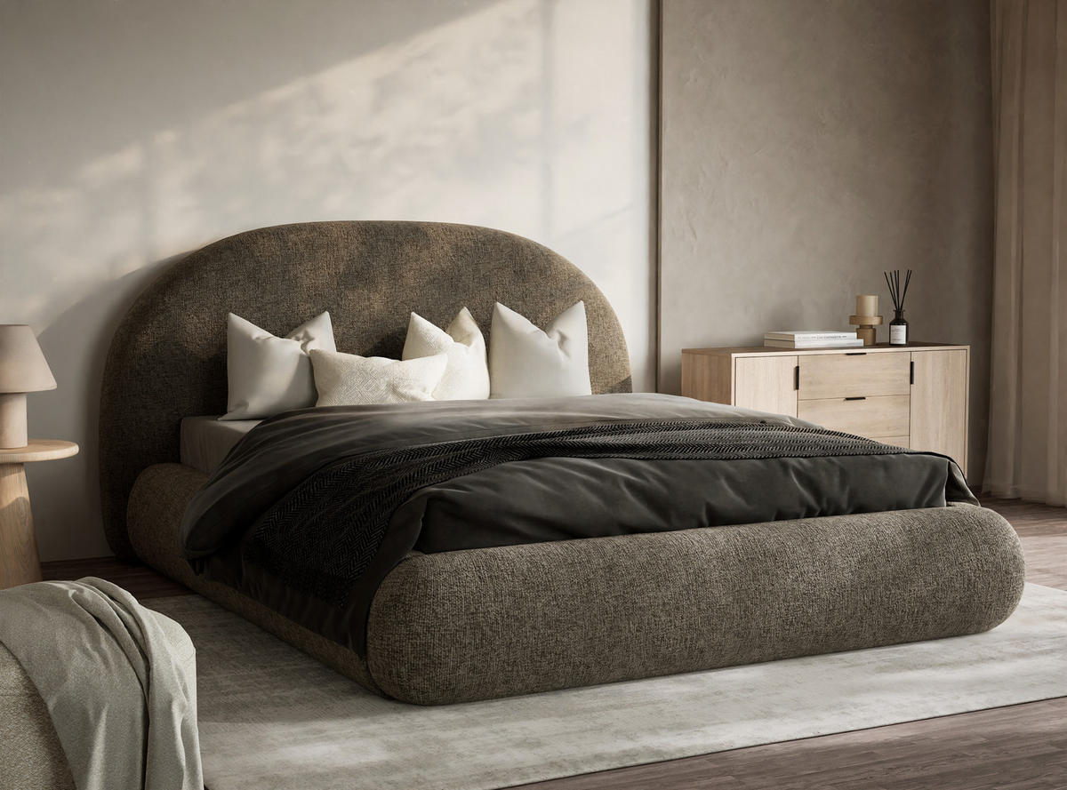 POLSTERBETT Maumere Braun 160/200 cm im Chenille-Stoff - Schwarz/Naturfarben, Holz/Holzwerkstoff (160/200cm) - Maison de Reve